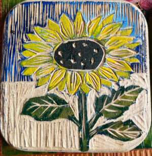 Woodcut Sunflower Coaster
